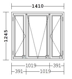 H-vinduet side/topp- hengslet hvit 1410mm x 1245mm
