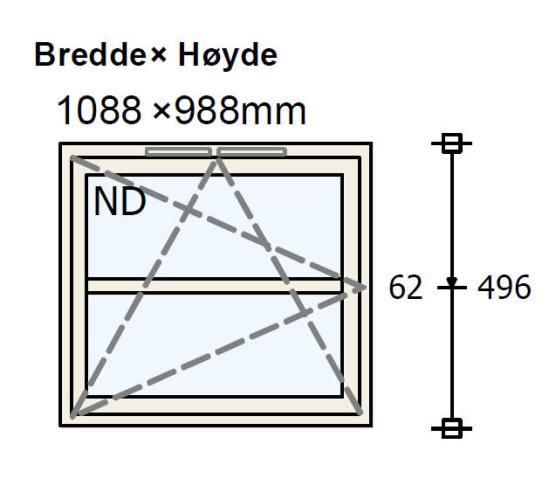 NorDan Sikkerhetsvindu 3 lag med ventil 110 x 100 høyre inn med spross