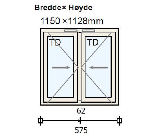 Nordan 2-rams fagvindu sidesving 115,0 x 112,8