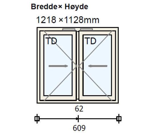 Nordan 2-rams fagvindu sidesving 121,8 x 112,8