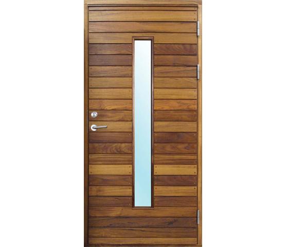 Bovalls ytterdør Kornö liggende Teak panel og stående glass