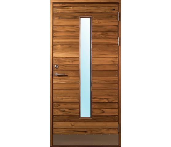 Bovalls ytterdør Långö liggende Teak panel og stående glass