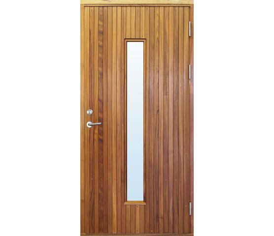 Bovalls ytterdør Resö vertikal teak panel og stående glass