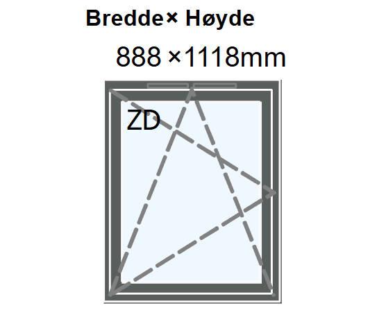 Nordan ONE 2-veis svingende vindu 88,8 x 111,8 alu.kledd RAL7043