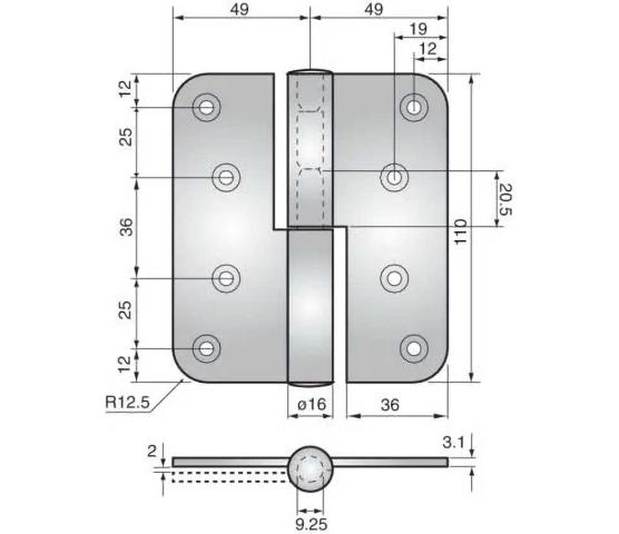 Assa Galvanisert dørhengsel 3248-110 venstre