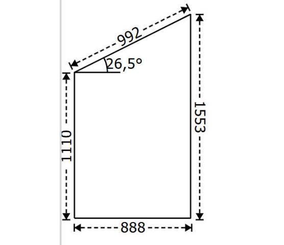 Nordan fastkarm 88,8 x 155,3 med skrå 26,5 gr. hvit alu kledd