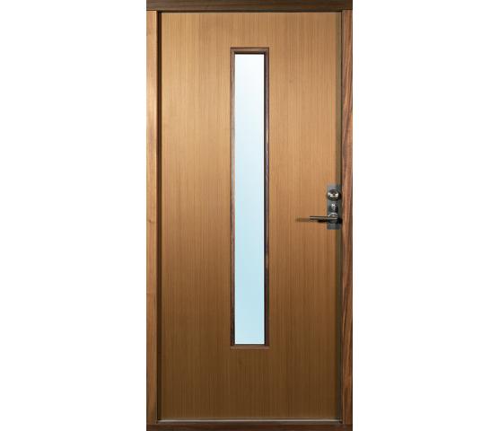 Bovalls ytterdør Långö liggende Teak panel og stående glass