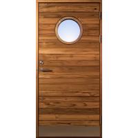 Bovalls ytterdør Långö liggende Teak panel og rundt glass